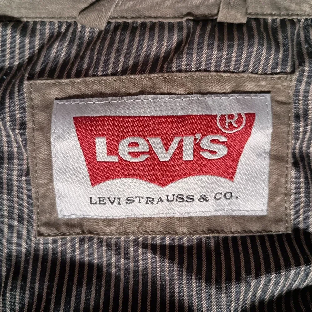 Levi's Two Pocket Military Jacket Mens Small Olive Green Hooded Full Zip